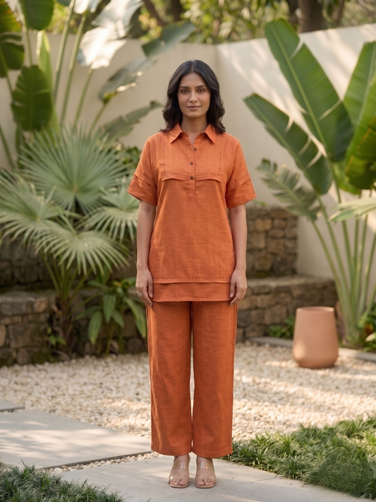 Orange Linen Tagai Co-ord Set