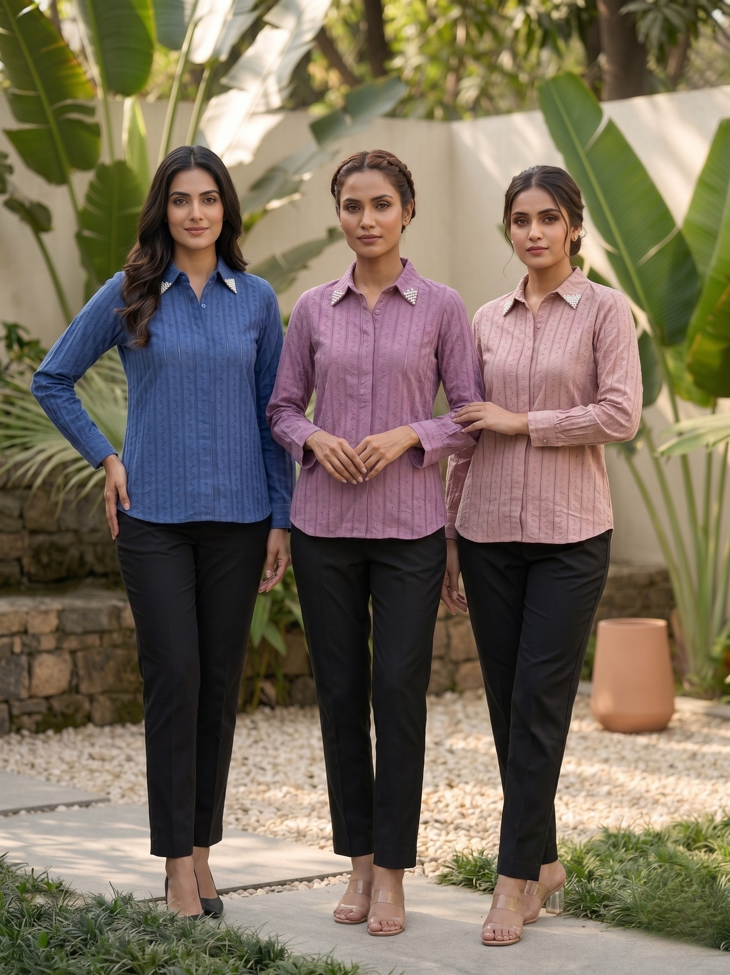 Wine Embroidered Cotton Shirt with Pearl Work