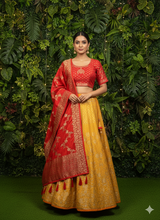 Yellow Banarsi Weaved Lehanga