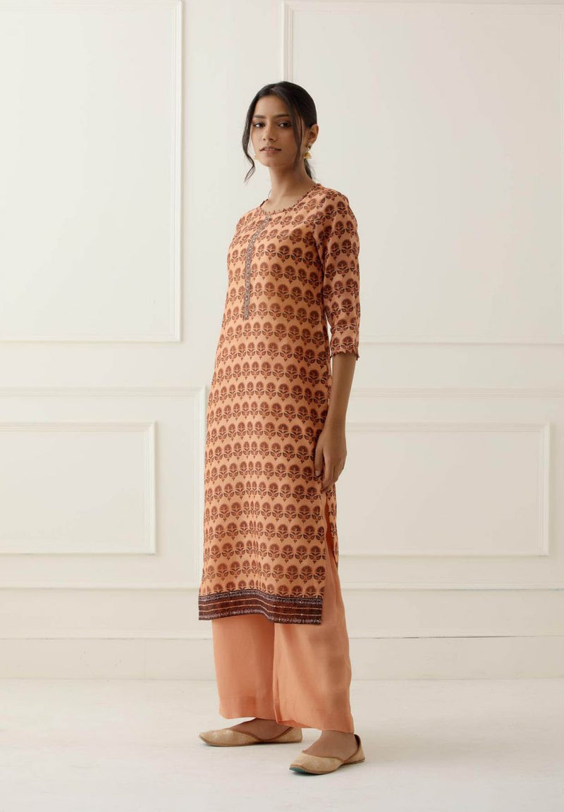 Traditional Printed Suit with Hand Kantha Work Dupatta Set