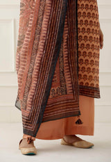 Traditional Printed Suit with Hand Kantha Work Dupatta Set