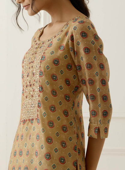 Lime Gota Work Suit Set with contrast Bhandani Dupatta