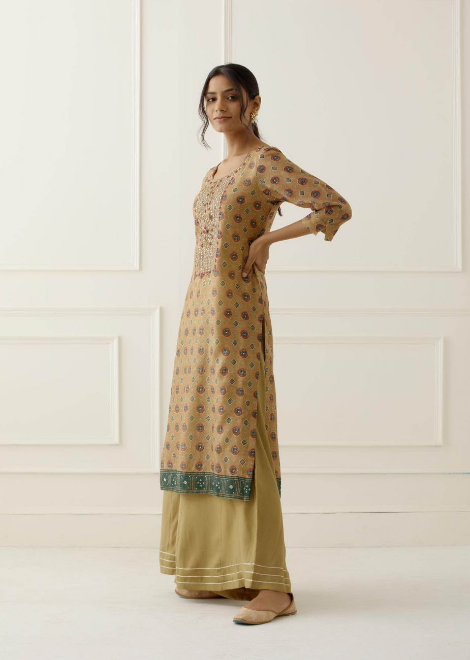 Lime Gota Work Suit Set with contrast Bhandani Dupatta