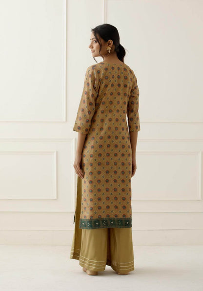 Lime Gota Work Suit Set with contrast Bhandani Dupatta