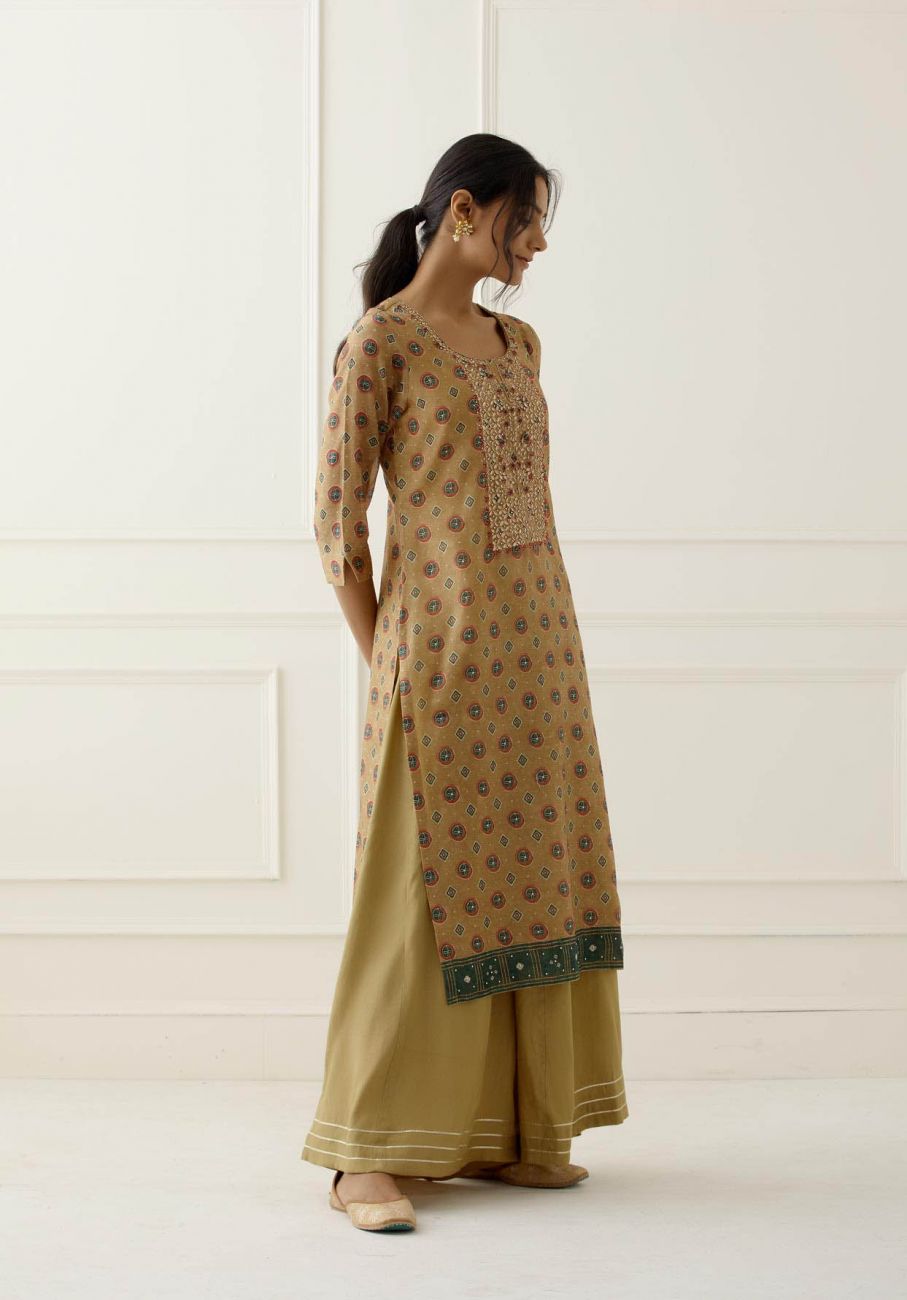 Lime Gota Work Suit Set with contrast Bhandani Dupatta