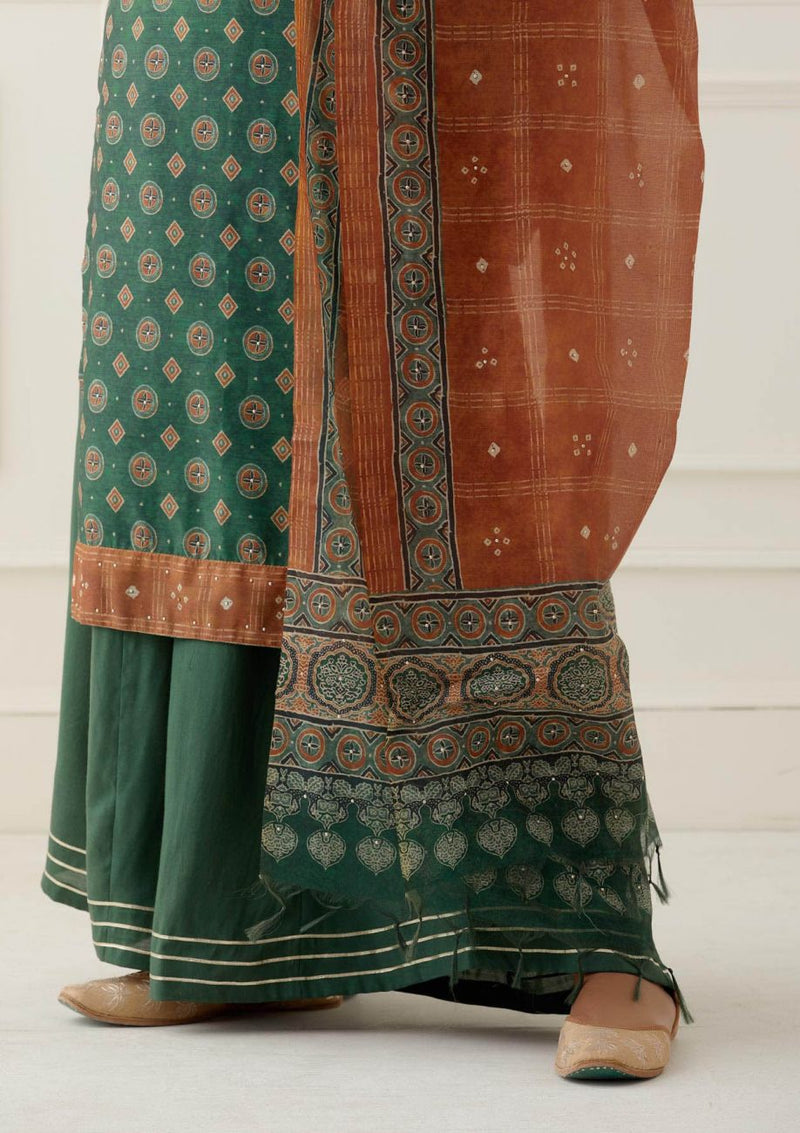 Rama Green Gota Work Suit Set with contrast Bhandani Dupatta