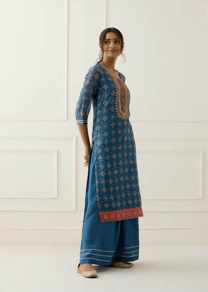 Blue Sequence and Gota Work Suit Set with contrast Bhandani Dupatta