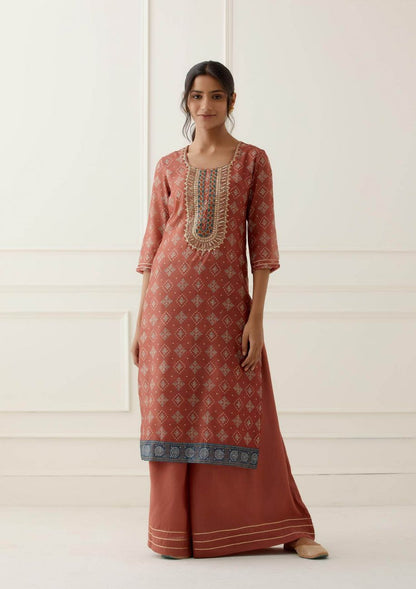 Rust Sequence and Gota Work Suit Set with contrast Bhandani Dupatta