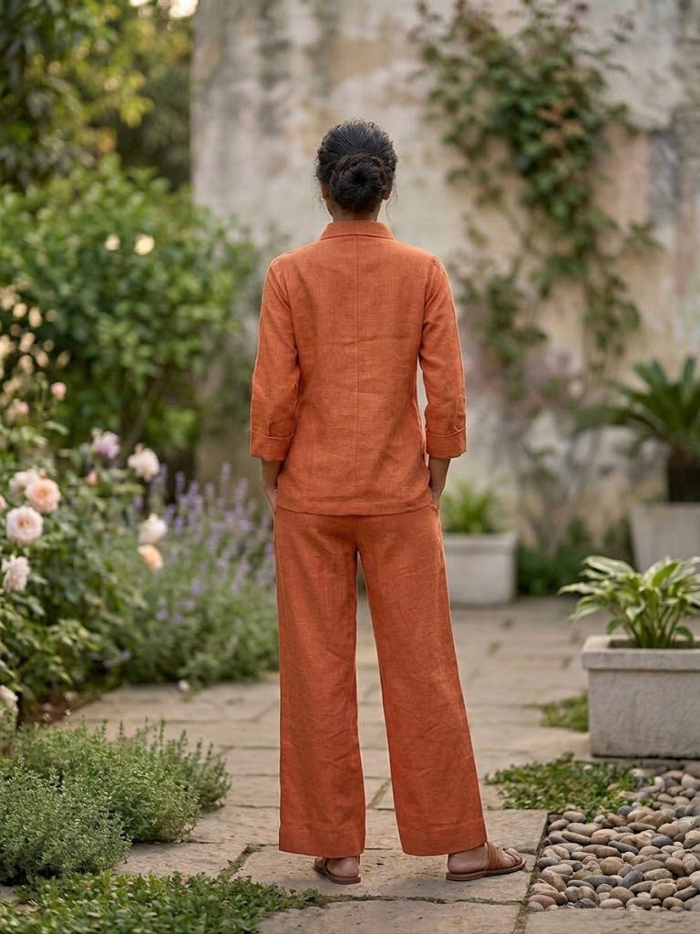 Orange Linen Flower Co-ord Set