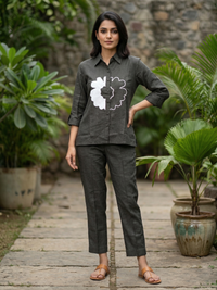 Grey Linen Flower Co-ord Set