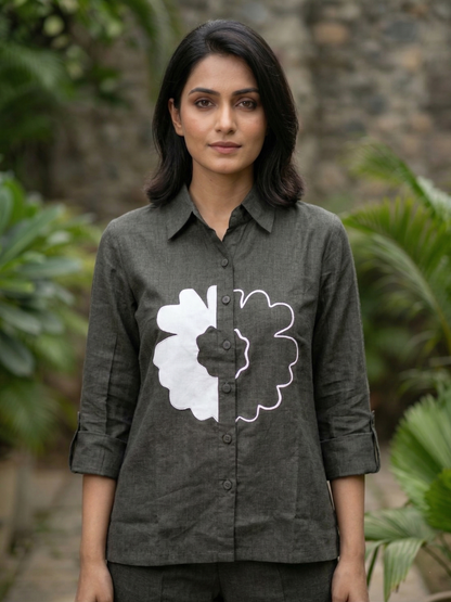 Grey Linen Flower Co-ord Set