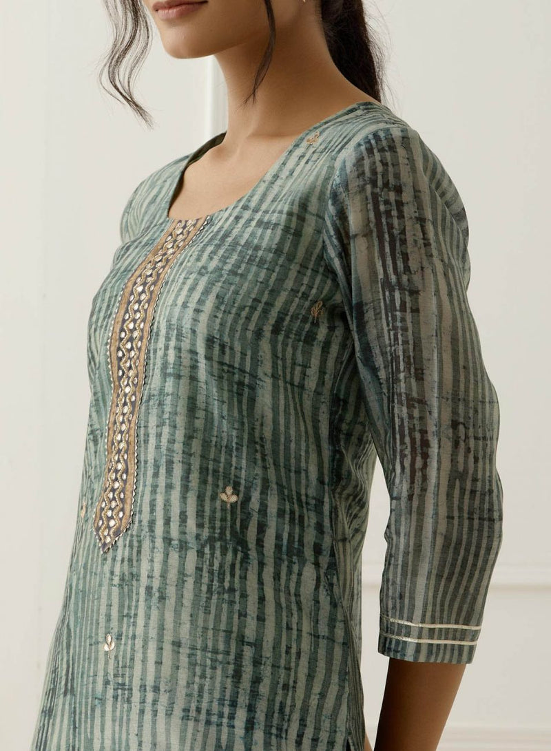Blue Tube Work Designer Chanderi Suit Set