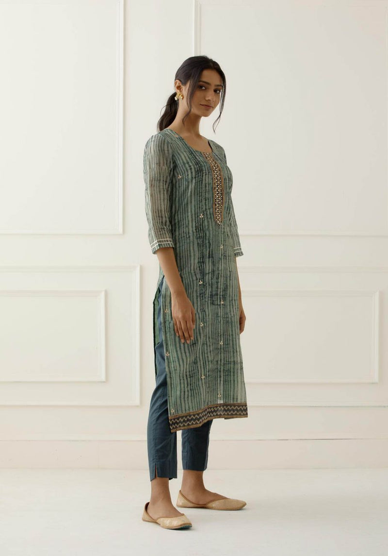 Blue Tube Work Designer Chanderi Suit Set