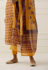 Yellow Jaipuri Print Chanderi Suit Set