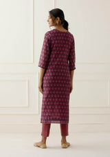 Wine Jaipuri Print Chanderi Suit Set