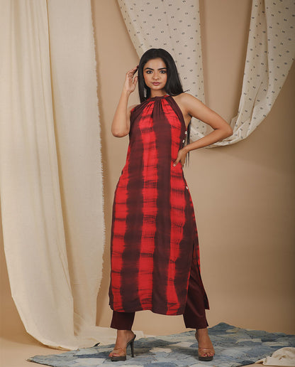 Halterneck Red Shibori Outfit