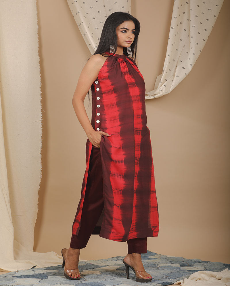 Halterneck Red Shibori Outfit