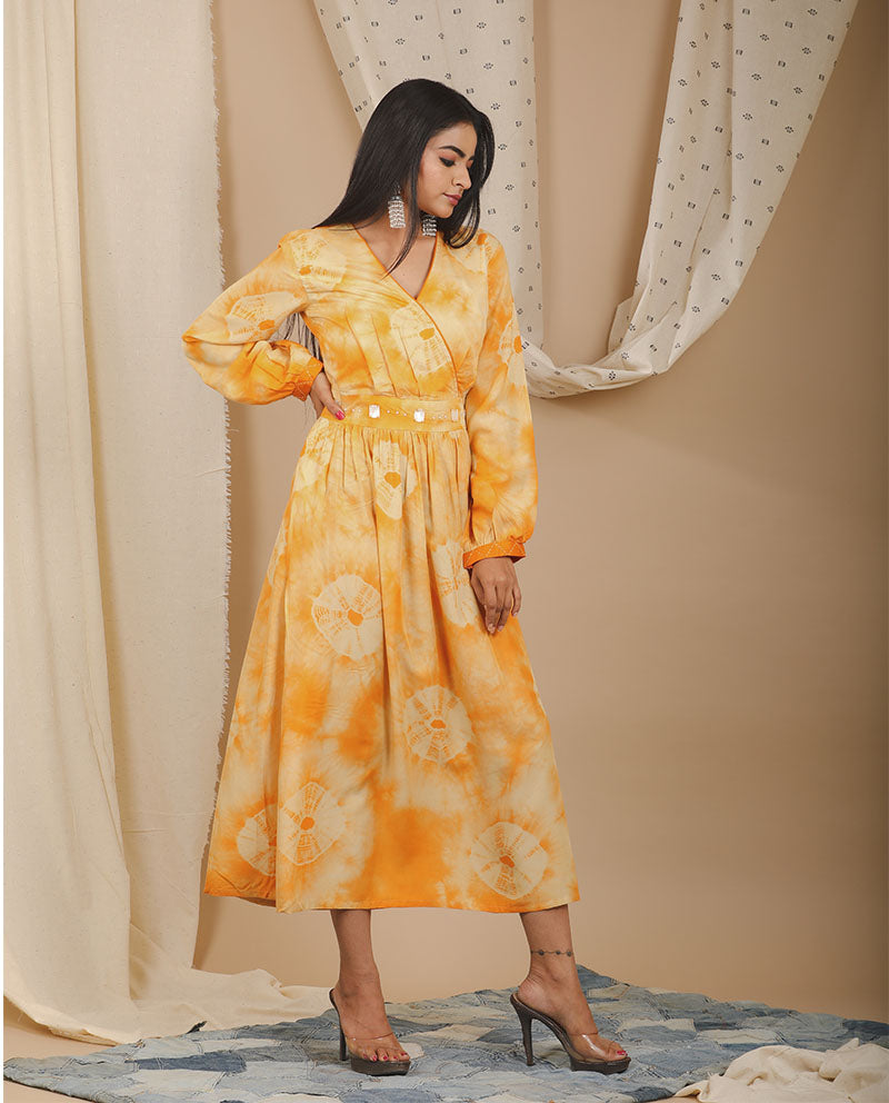Dazzling Saffron Indo-Western Gown