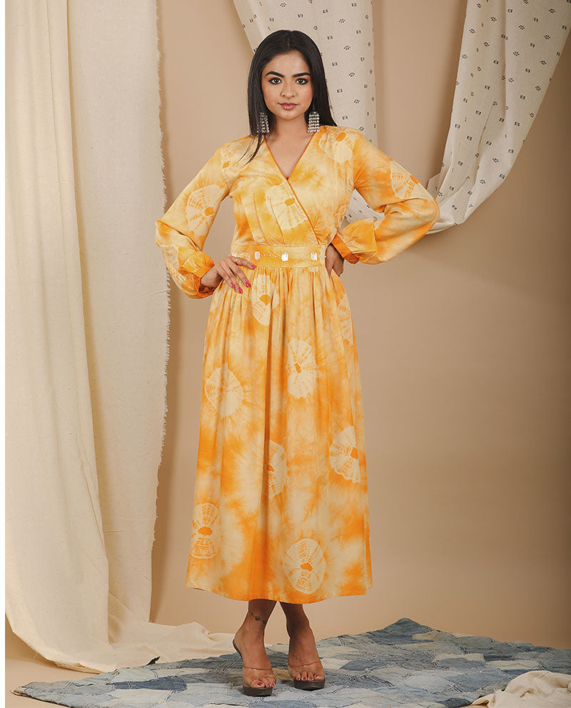 Dazzling Saffron Indo-Western Gown