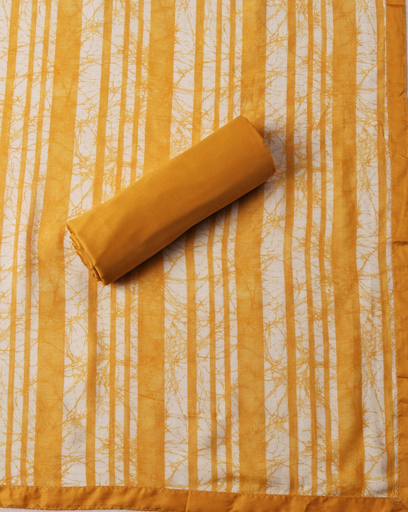 Mustard Glace Cotton Geometrical Print Suit