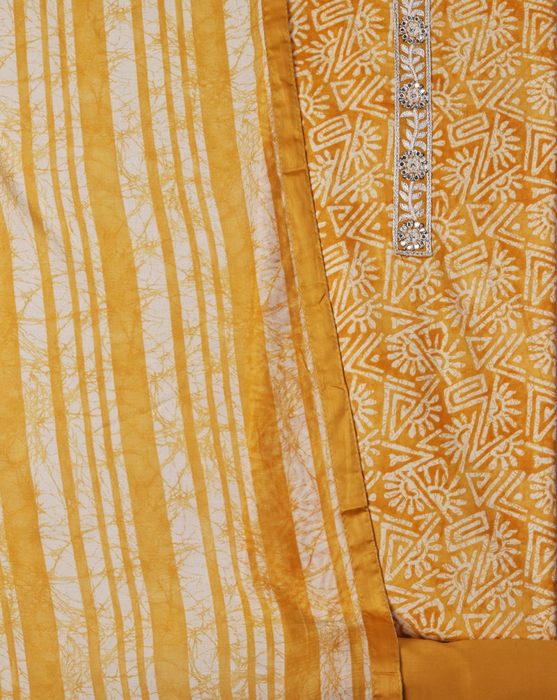 Mustard Glace Cotton Geometrical Print Suit