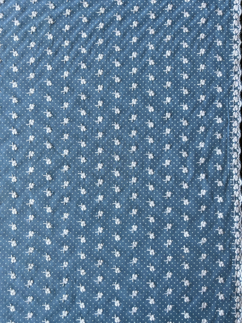 Sky Blue Embroidered Cotton Fabric