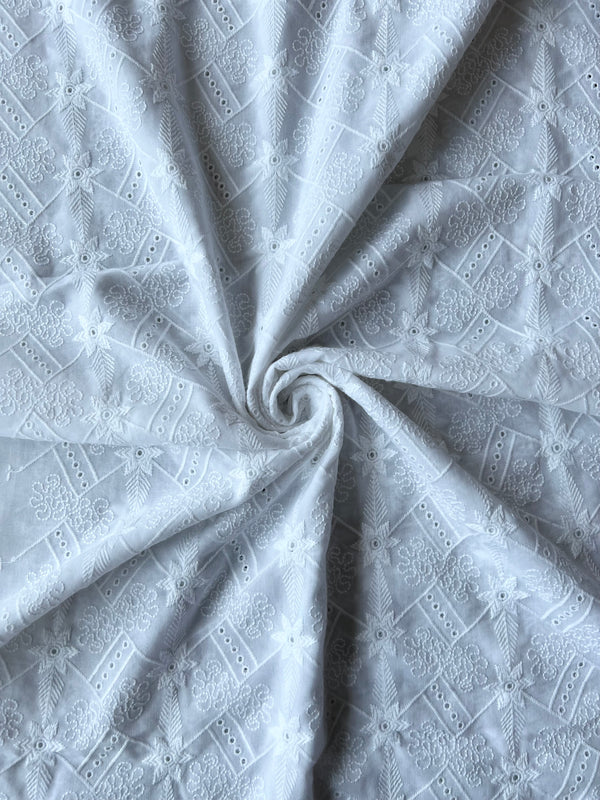 White Cotton 2 by 2 Rubia Embroidered Fabric