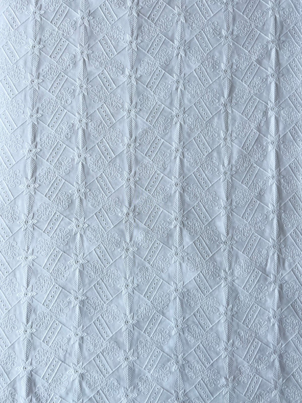 White Cotton 2 by 2 Rubia Embroidered Fabric