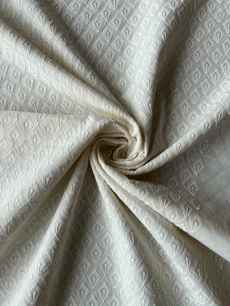 Off White Cotton Embroidered Fabric