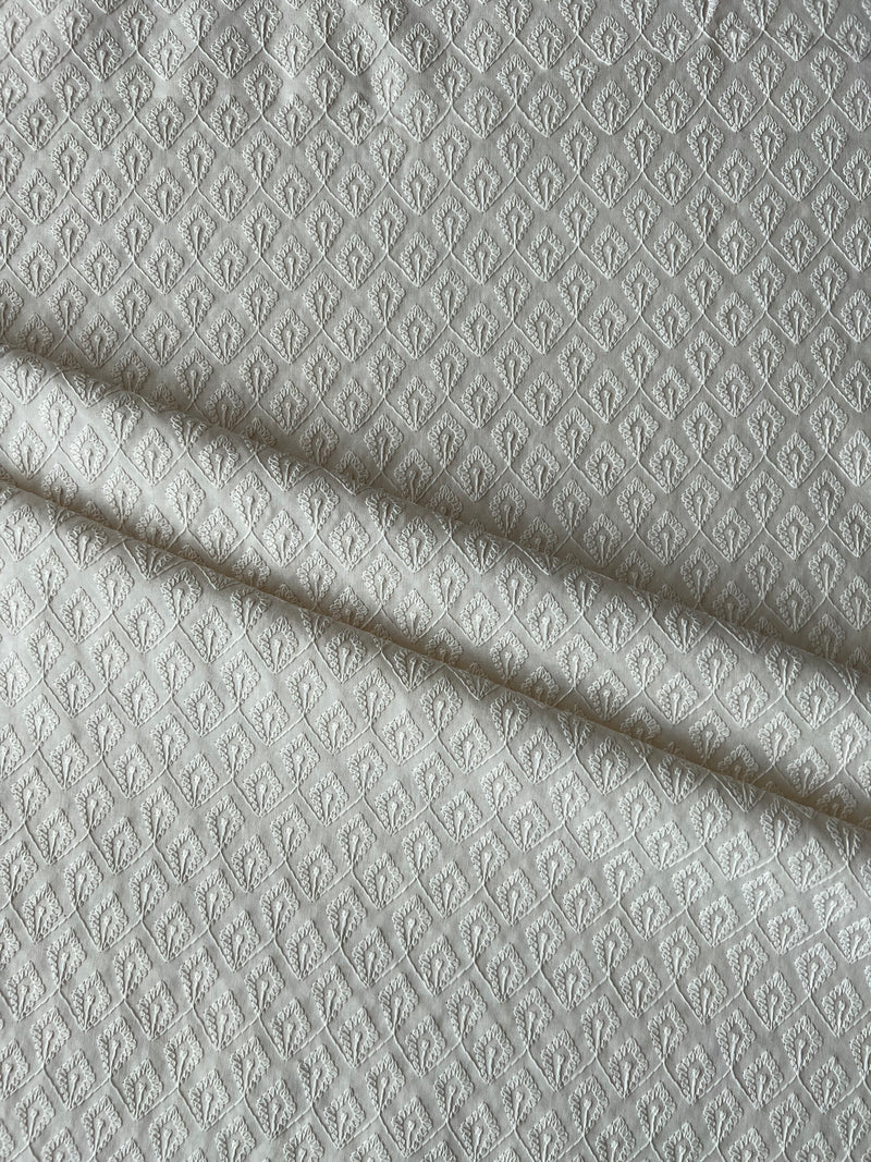 Off White Cotton Embroidered Fabric