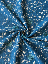 Blue Embroidered Jaal Cotton Fabric