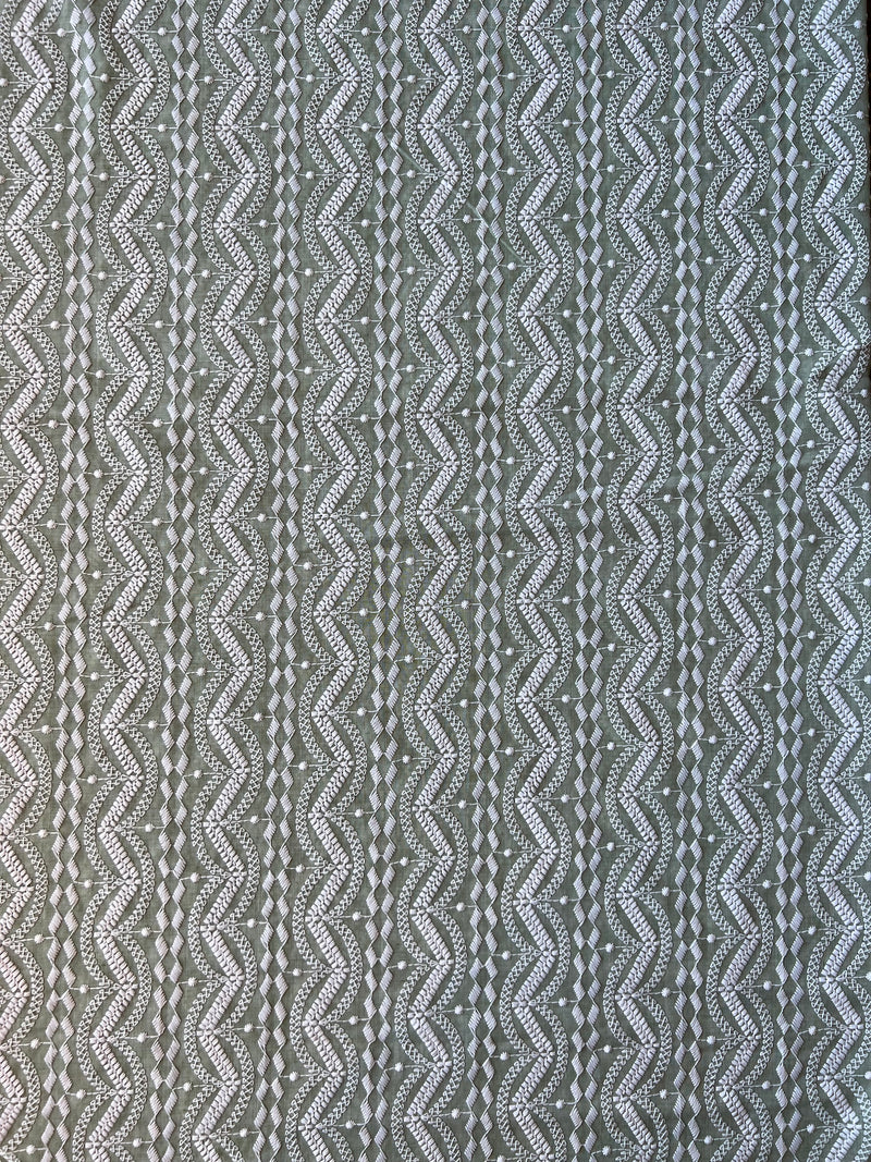 Mint Green Geometrical Embroidery Cotton Fabric