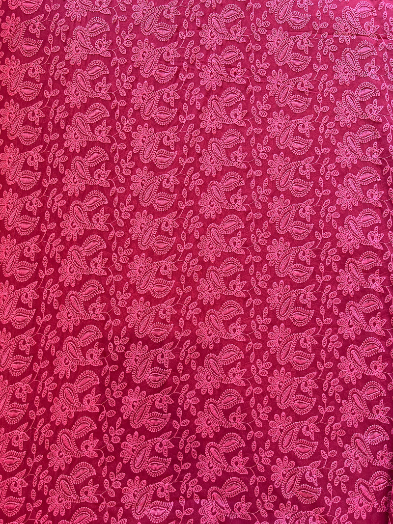 Maroon Georgette Embroidered Fabric
