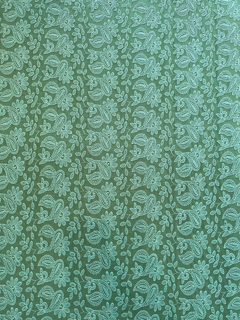 Mint Green Georgette Embroidered Fabric