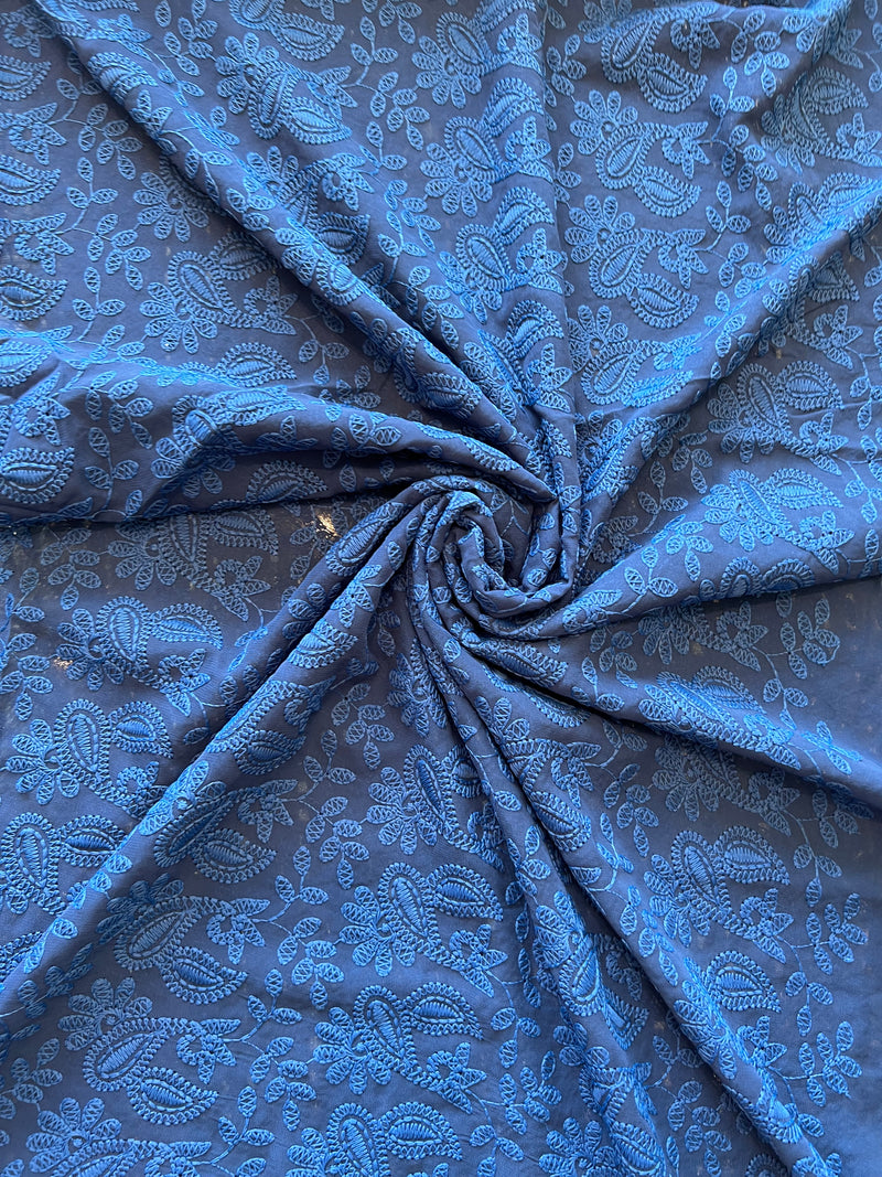 Royal Blue Georgette Embroidered Fabric