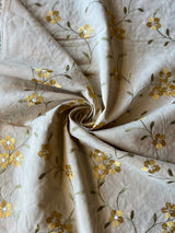 Beige Floral Embroidery Cotton Fabric