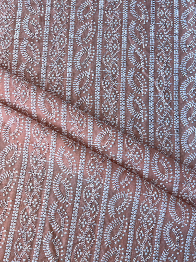Peach Embroidred Cotton Fabric