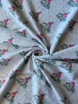 White Embroidery with Pink Floral Print Cotton Fabric
