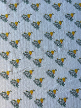 White Embroidery with Yellow Floral Print Cotton Fabric