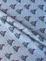 White Embroidery with Purple Floral Print Cotton Fabric