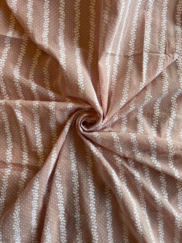Peach Embroidered Cotton Fabric