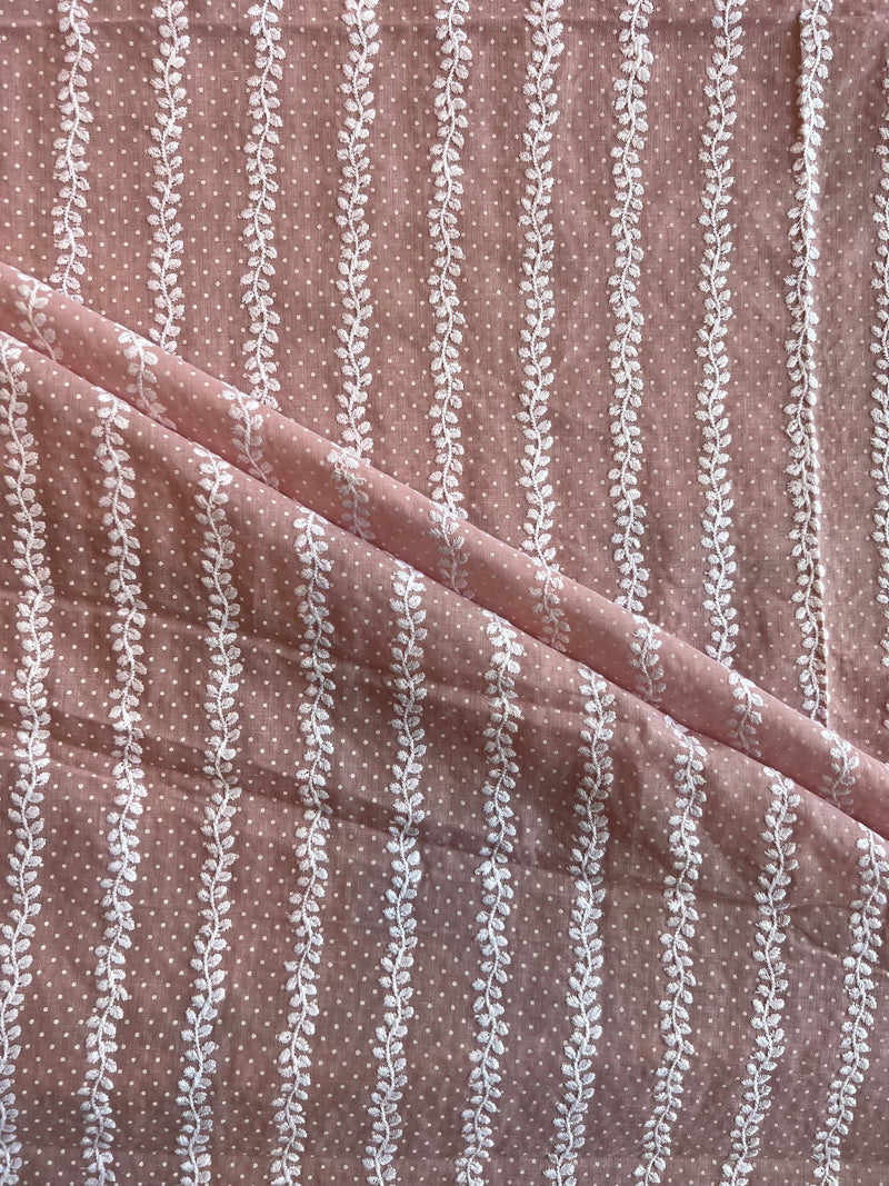 Peach Embroidered Cotton Fabric