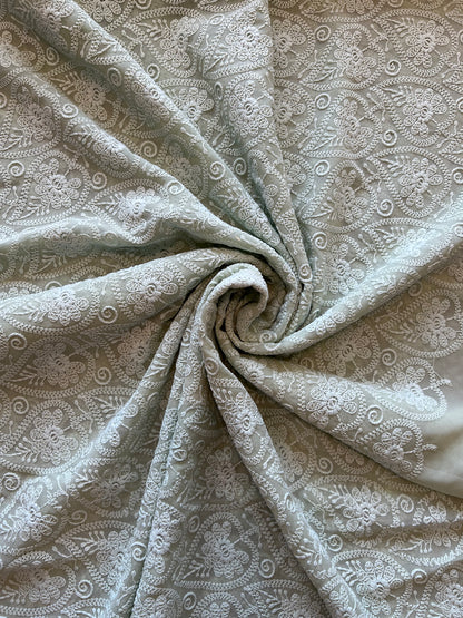 Mint Green Georgette Embroidered Fabric
