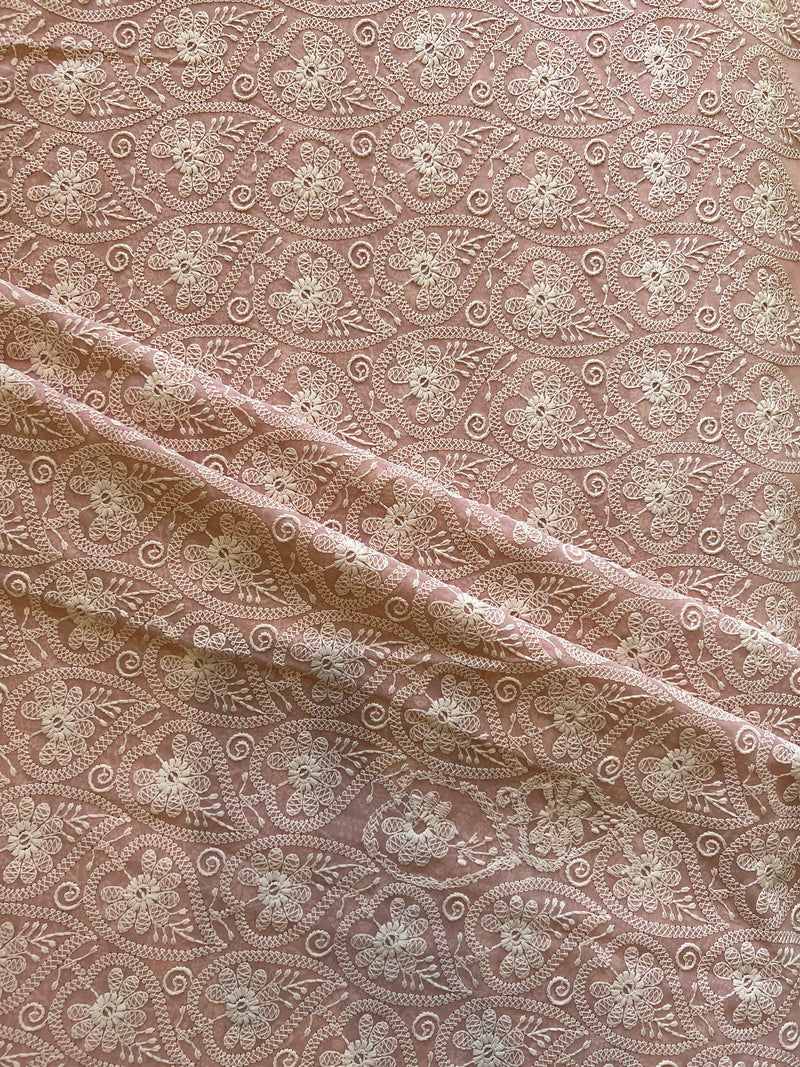 Powder Pink Georgette Embroidered Fabric
