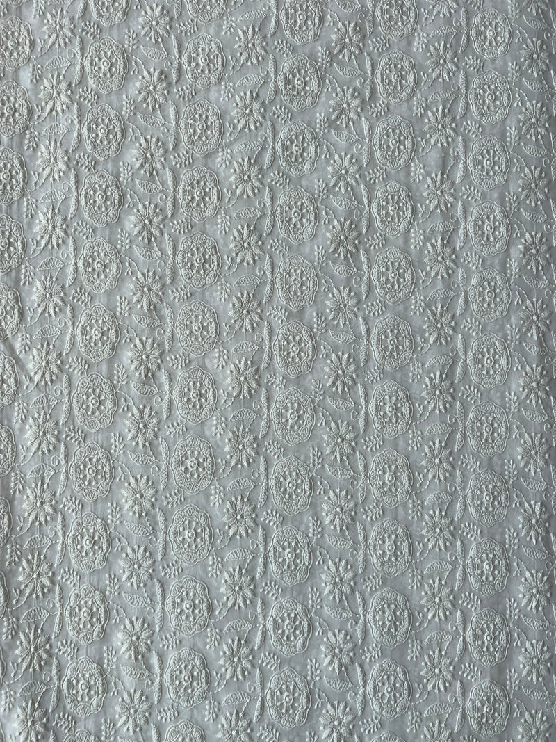 Off White Georgette Embroidered Fabric