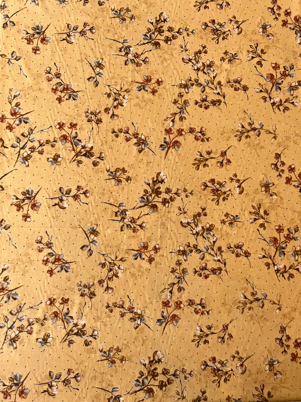 Beige Floral Print Cotton Fabric