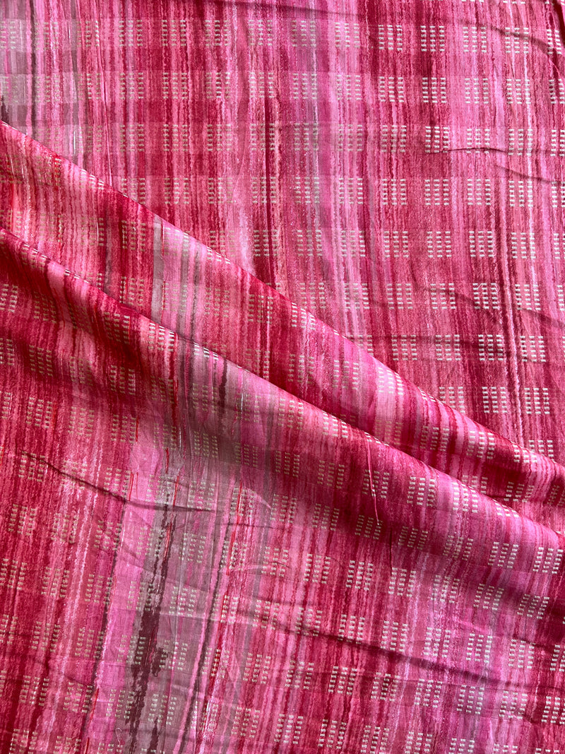 Self Weaved Cotton Fabric with Pink Abstract Print Fabric