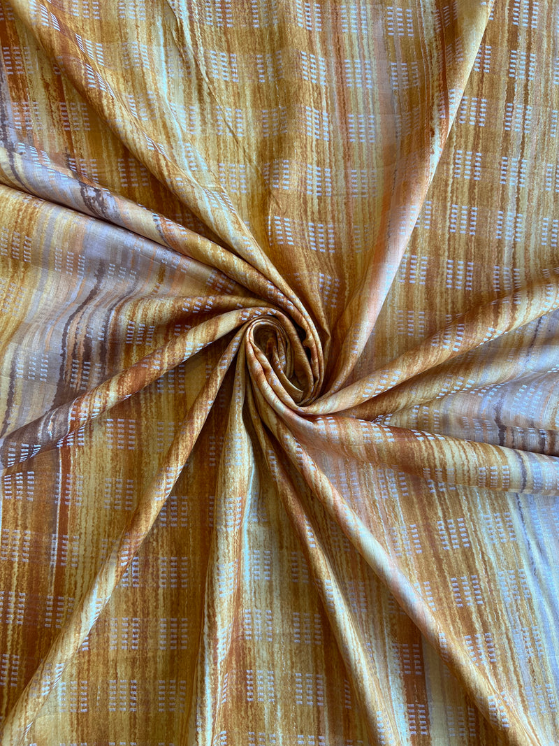 Self Weaved Cotton Fabric with Mustard Abstract Print Fabric