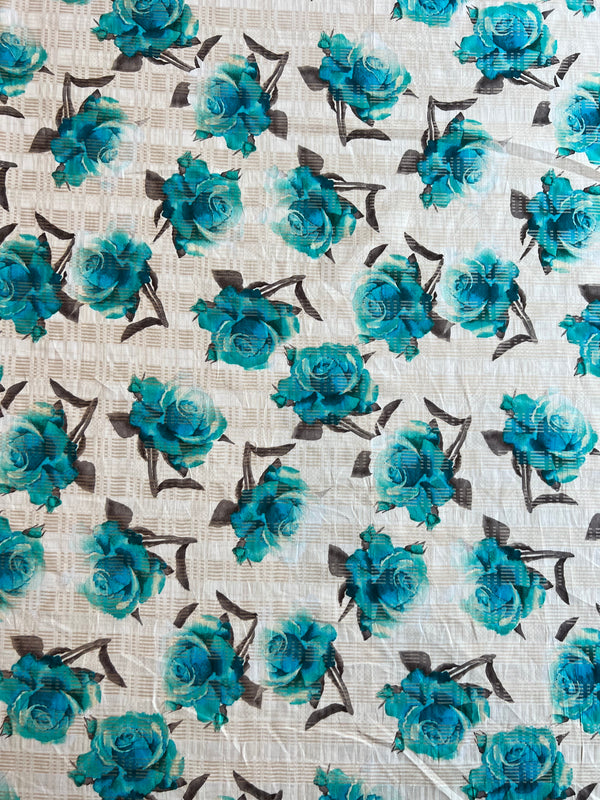 Self Weaved Cotton Fabric with Blue Print Fabric