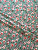 Green Mercerized Cotton Floral Print Fabric